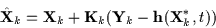 \begin{displaymath}\hat{\bf X}_k = {\bf X}_k + {\bf K}_k({\bf Y}_k
- {\bf h}({\bf X}^{*}_k, t))
\end{displaymath}