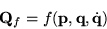 \begin{displaymath}
{\bf Q}_f = f({\bf p}, {\bf q} , \dot{\bf q})
\end{displaymath}