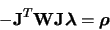 \begin{displaymath}
- {\bf J}^{T} {\bf W} {\bf J} {\mbox{\boldmath$ \lambda $}} =
{\mbox{\boldmath$ \rho $} }
\end{displaymath}